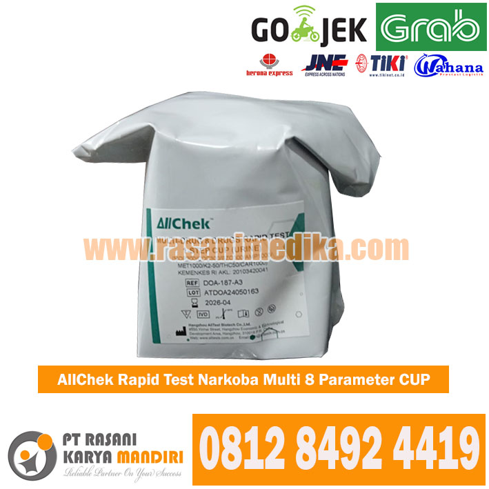 AllChek Rapid Test Narkoba Multi 8 Parameter Cup untuk pemeriksaan dan deteksi zat narkotika, obat-obatan terlarang, serta skrining multi parameter urine secara akurat.